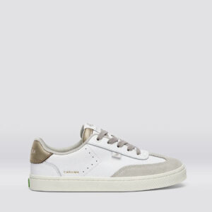 TOCA White Premium Leather Vintage White Suede Metallic Gold Sneaker