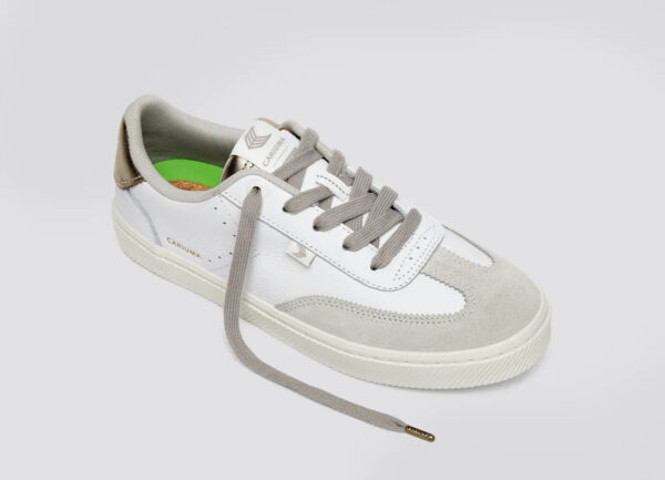 TOCA White Premium Leather Vintage White Suede Metallic Gold Sneaker - Image 6